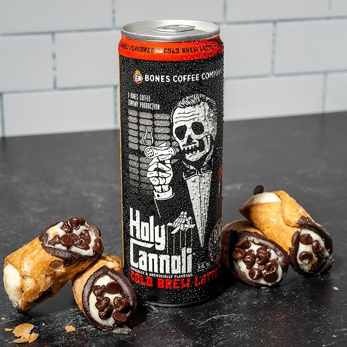 Bones Coffee Company Holy Cannoli Latte Baked Cannoli Flavored Coffee, Medium Roast Ready To Drink Iced Coffee in Can, 11 Fl Oz Can (12 Pack)