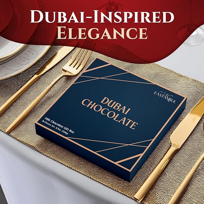 Eastanbul Dubai Chocolate Bar Pistachio, 11.3oz, Premium Pistachio Dubai Chocolate Bar, 16 Pieces Bites with Shredded Phyllo Dough, Knafeh, Viral Candy, Gift Box
