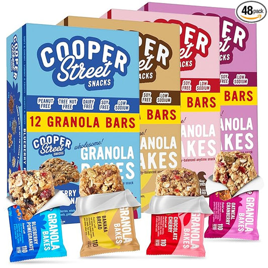 Cooper Street Granola Bakes (48 Count) – Soft and Chewy Breakfast Granola Bars Variety Pack – Nut, Dairy & Soy Free – Individually Wrapped Healthy Snacks for Kids, School, Work, Hiking & On-the-Go