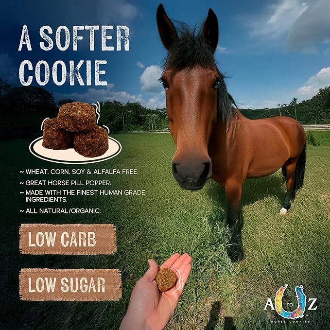 A TO Z HORSE COOKIES Horse Treats, Original Flavor, A Softer Cookie/Pill Popper Made w/Lite Molasses, Low Carb/Sugar, Wheat, Corn, Soy & Alfalfa Free. All Natural Ingredients, 4.5 lb