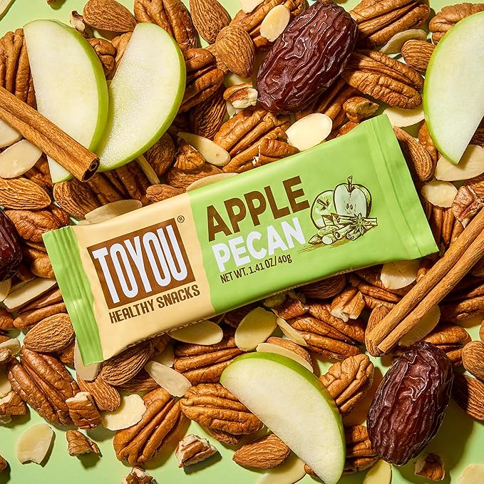 ToYou Gluten Free Chewy Fruit and Nut Bars - Healthy Protein Snacks | Apple Pecan - 1.41 Ounce (Pack of 12) | Soft Chewy, Vegan, Fiber-Packed Granola Bars for Adults and Kids, Made with Natural Ingredients