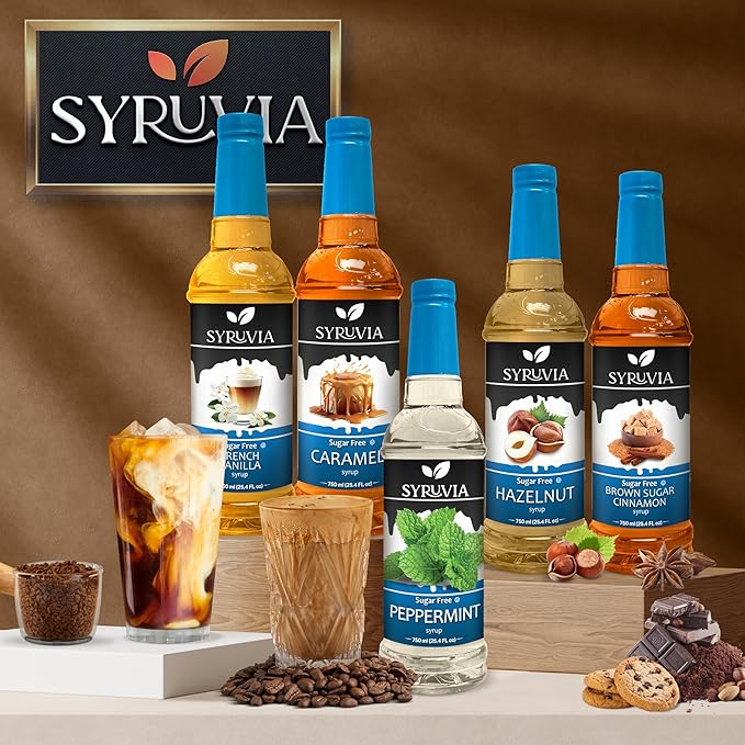 Syruvia Sugar Free Coffee Syrup, Brown Sugar Cinnamon Flavored Syrup for Drinks, Lattes, and Desserts – 25.4 fl oz