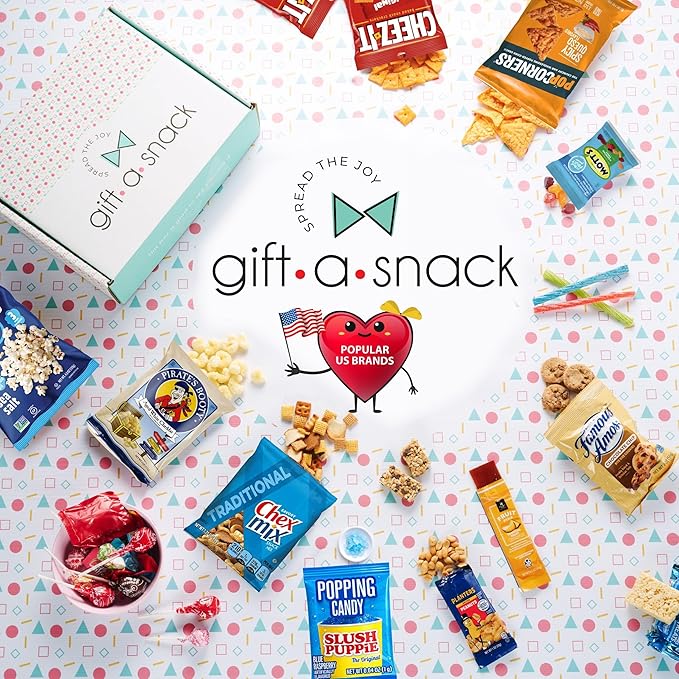 Gift A Snack - Valentines Day Snack Box Variety Pack Care Package + Greeting Card (60 Count) Birthday Sweet Treats Gift Basket, Candies Chips Crackers Bars Office Food Assortments & Variety Gifts