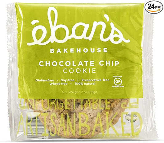Eban’s Fresh Baked Gluten-Free Cookies - 24 Large Cookies (2 Boxes of 12) - Soft and Chewy, Individually Wrapped, Gourmet, Preservative Free, Non-GMO (Chocolate Chip)
