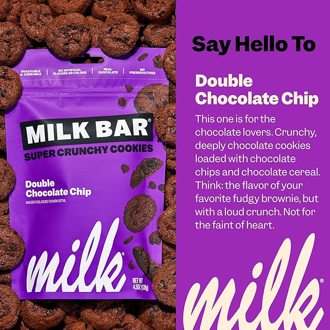 Milk Bar Super Crunchy Cookies – Double Chocolate, Pretzel-y & Brown Butter Chocolate Chip | Mini Snack Cookies for Party & On-the-Go | No Artificial Flavors | 3-Pack (4.5oz Each)