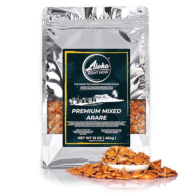 Aloha Right Now Premium Mixed Arare Rice Crackers Mochi Crunch Japanese Hawaiian Style Asian Snack Mix 1 Lbs 16oz (Pack of 3)