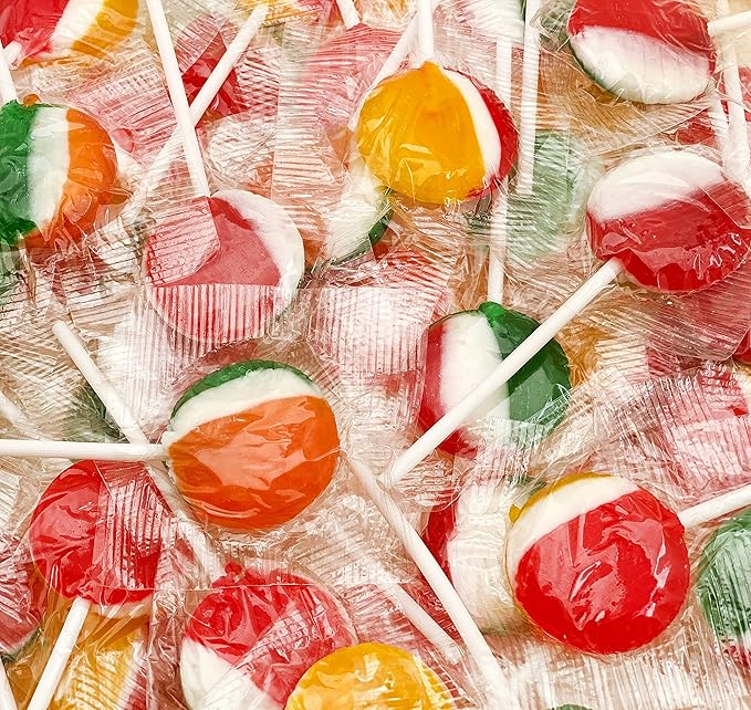 Fruit Lollipops - 2 Pound Bulk Pack (80 Count) - Assorted Fruit Flavored Hard Candy - Hard Candy Individually Wrapped - Flat Suckers for Parties and Goodie Bags