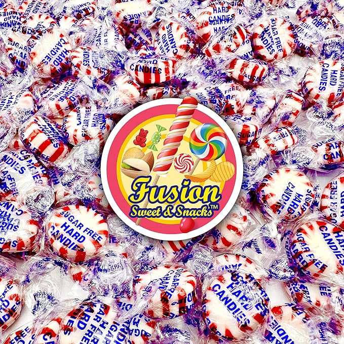 Sugar Free Peppermint Starlight Candy - 1 Pound Bulk Bag (Approx 90 Count) - Individually Wrapped - Valentines Day & Christmas Peppermint Mints- Keto & Diabetic Friendly Sugarless Hard Candy