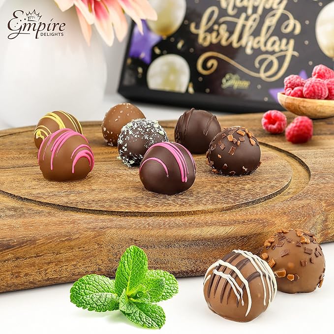 Happy Birthday Chocolates - 12 Assorted Milk & Dark Chocolate Truffles - Gourmet Box - Birthday Gifts for Women & Men, 6 oz