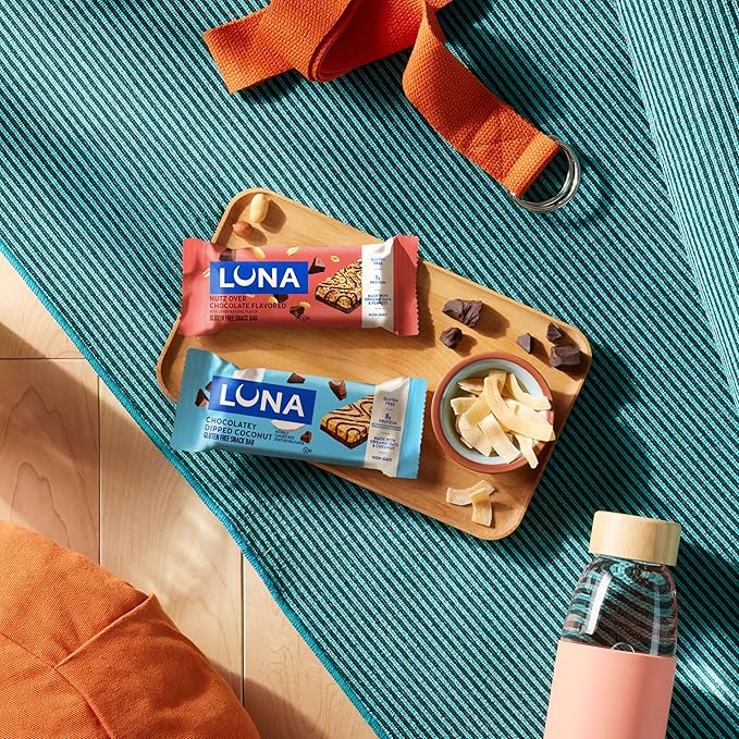 LUNA Bar - Nutz Over Chocolate Flavor - Gluten-Free - Non-GMO - 7-9g Protein - Made with Organic Oats - Low Glycemic - Whole Nutrition Snack Bars - 1.69 oz. (15 Count)