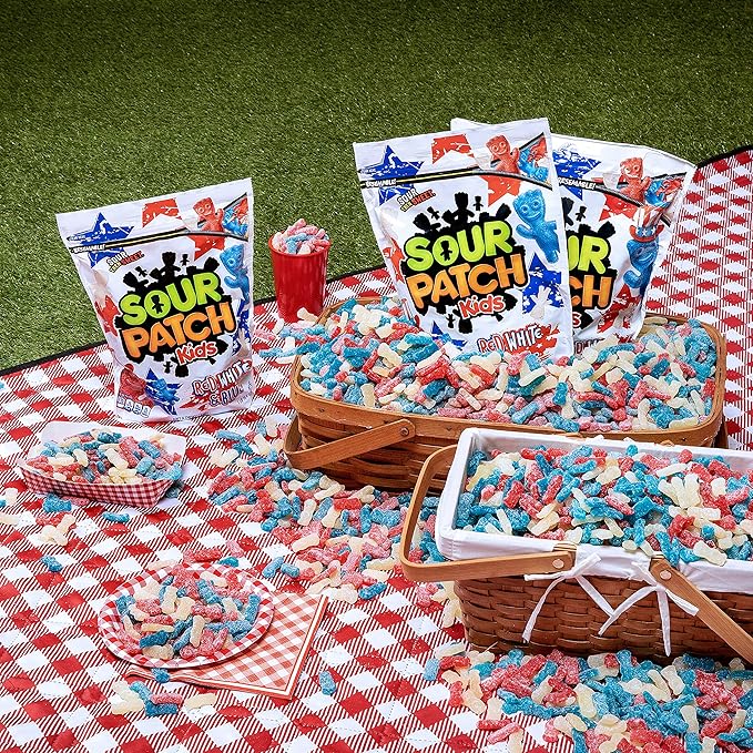 Sour Patch Kids Red, White & Blue Soft & Chewy Candy, Bulk Candy, 4-1.8 lb Bags